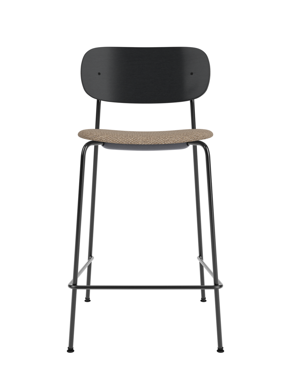 Co Counter Chair van Audo Copenhagen in Black Steel, Black Oak, Logan Flint, Seat Upholstered – productfoto
