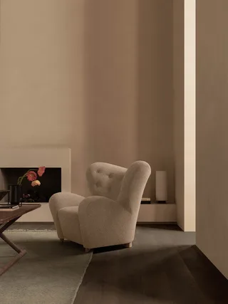 The Tired Man Lounge Chair by Audo Copenhagen in Natural Oak, Baena 15, Textile – interior photo 6 of 21