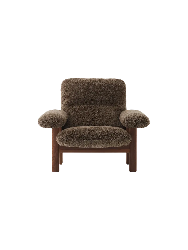 Brasilia Lounge Chair by Audo Copenhagen in Dark Stained Oak, Sheepskin Nature, High Back, Sheepskin – product photo 23 of 30