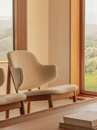 The Penguin Wooden Lounge Chair, Upholstered by Audo Copenhagen in Seat Upholstered, Natural Oak, Logan Fossil – interior photo 3 of 4