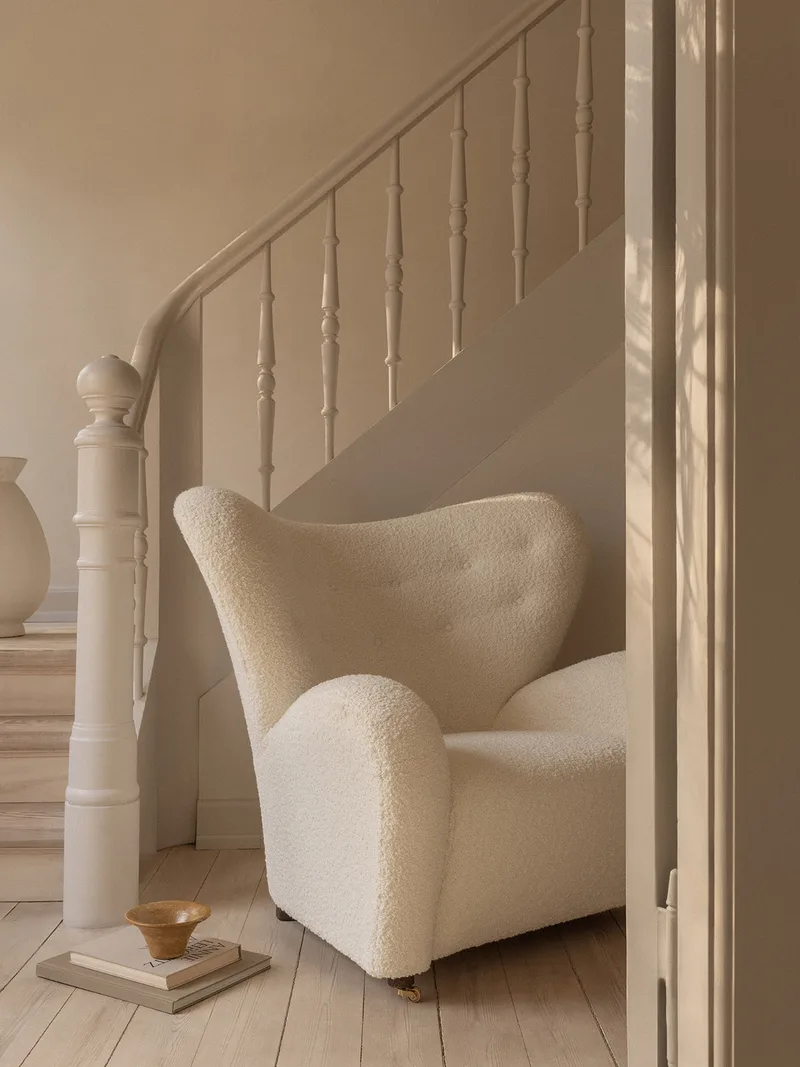 The Tired Man Lounge Chair by Audo Copenhagen in Natural Oak, Baena 15, Textile – interior photo 1 of 21