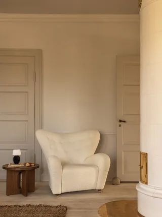 The Tired Man Lounge Chair by Audo Copenhagen in Natural Oak, Baena 15, Textile – interior photo 3 of 21