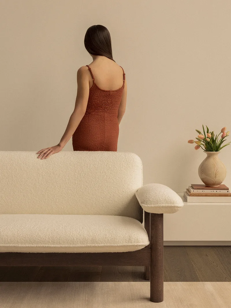 Brasilia Sofa by Audo Copenhagen in Natural Oak, Audo Bouclé 02, Textile – interior photo 1 of 7