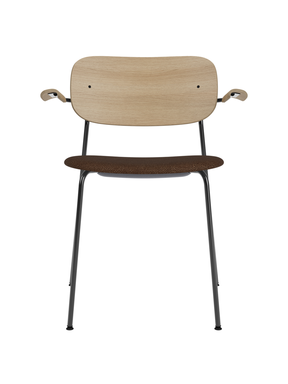 Co Dining Chair by Audo Copenhagen in Natural Oak, Audo Bouclé 07, Upholstered seat with armrest, Black Frame – product photo