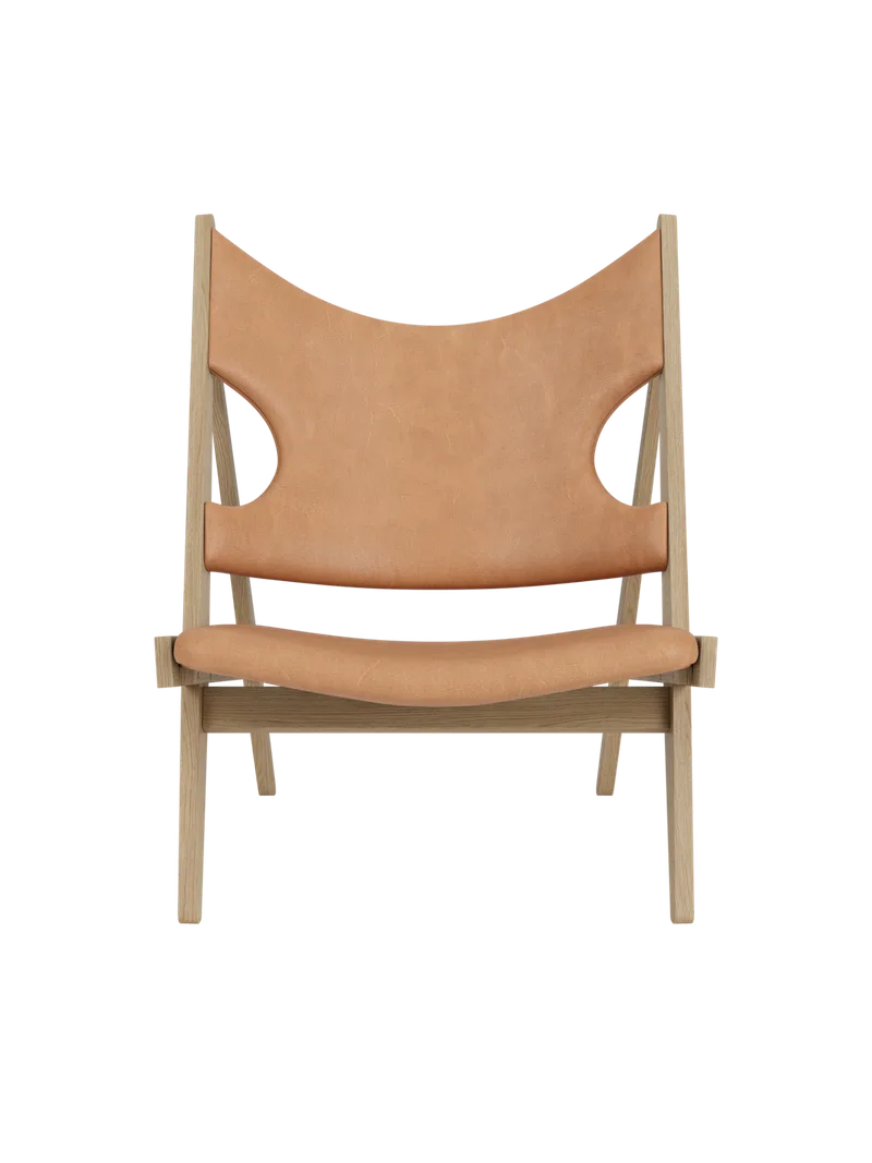 Knitting Lounge Chair de Audo Copenhagen en Natural Oak, Dunes Cognac 21000, Leather – photo du produit 16 sur 17