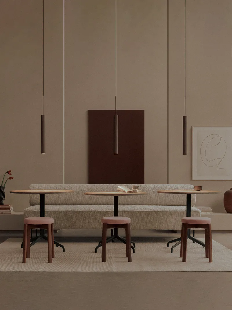 Passage Stool, Upholstered by Audo Copenhagen in Natural Oak, Audo Bouclé 02 – interior photo 3 of 8