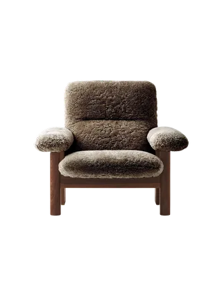Brasilia Lounge Chair by Audo Copenhagen in Dark Stained Oak, Sheepskin Nature, High Back, Sheepskin – product photo 16 of 30