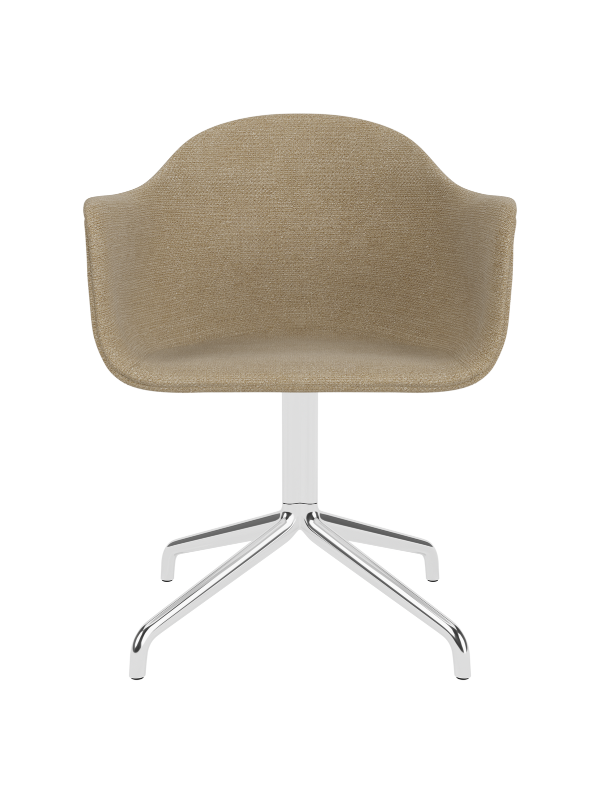 Harbour Dining Chair van Audo Copenhagen in Star Base with Swivel Return, Audo Bouclé 02, Polished Aluminium Star Base – productfoto