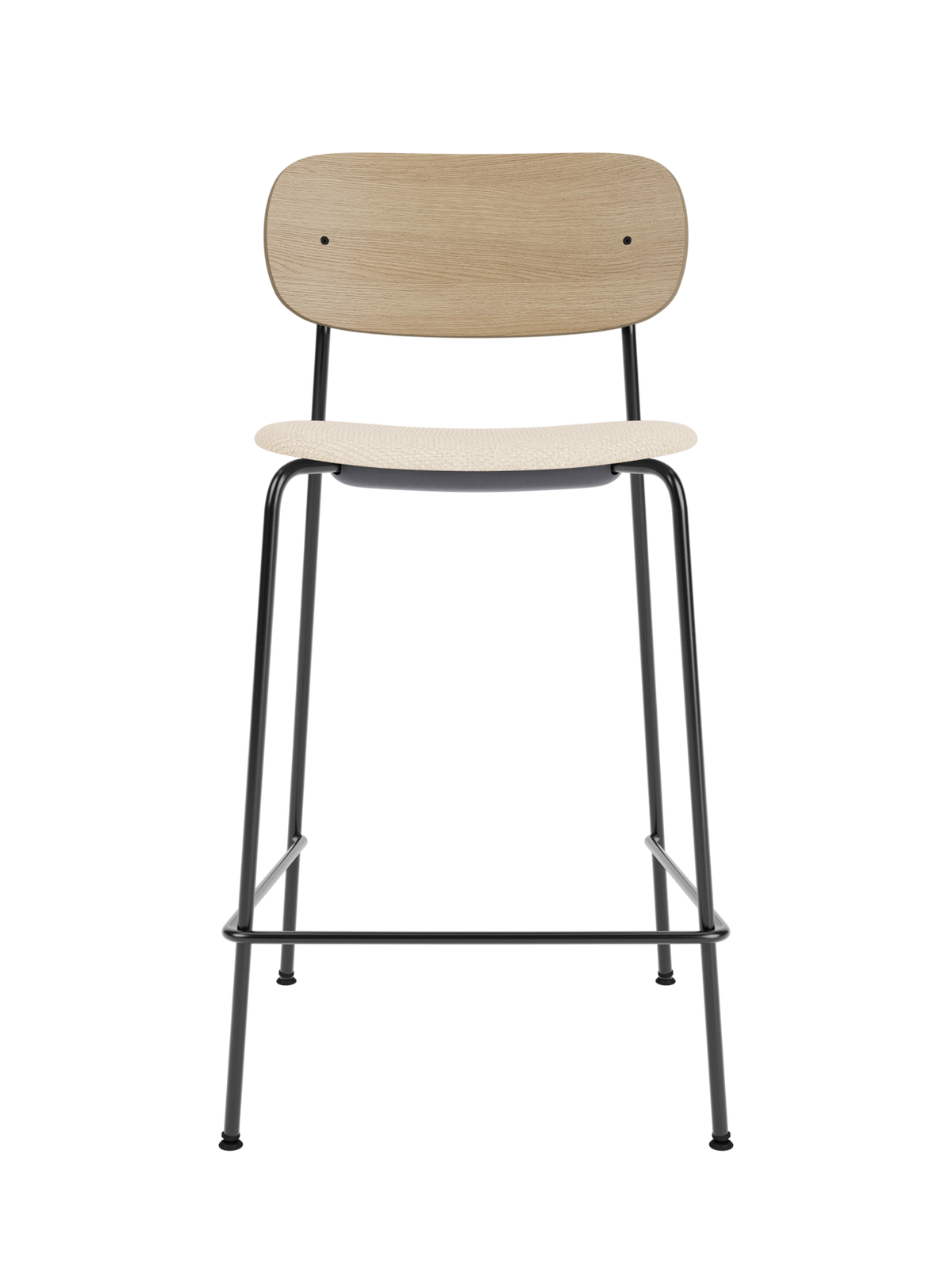 Co Counter Chair van Audo Copenhagen in Black Steel, Natural Oak, Logan Jasmine, Seat Upholstered – productfoto