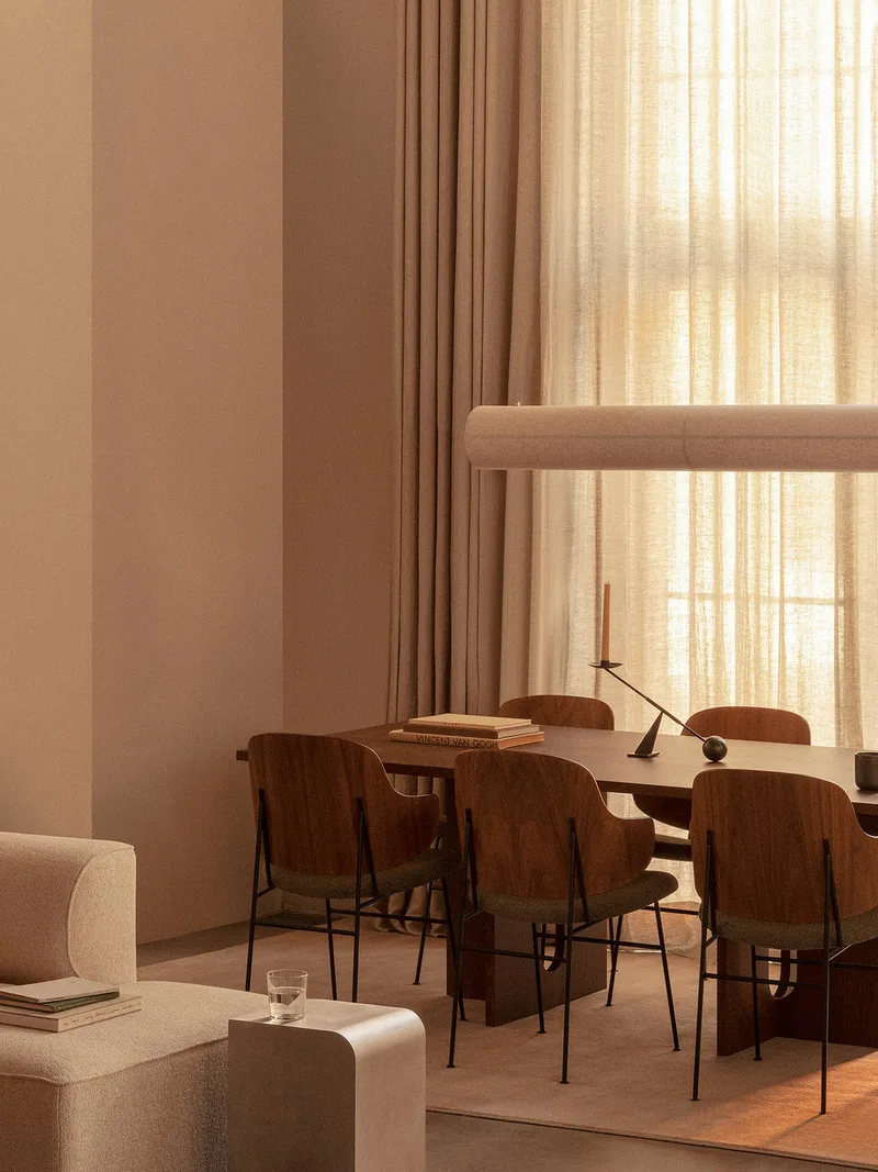 The Penguin Dining Chair by Audo Copenhagen in Walnut, Audo Bouclé 02 – interior photo 1 of 2