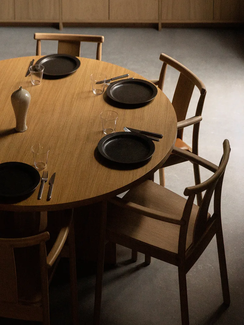 Merkur Dining Chair w/Armrests by Audo Copenhagen in Natural Oak, Audo Bouclé 06 – interior photo 2 of 5