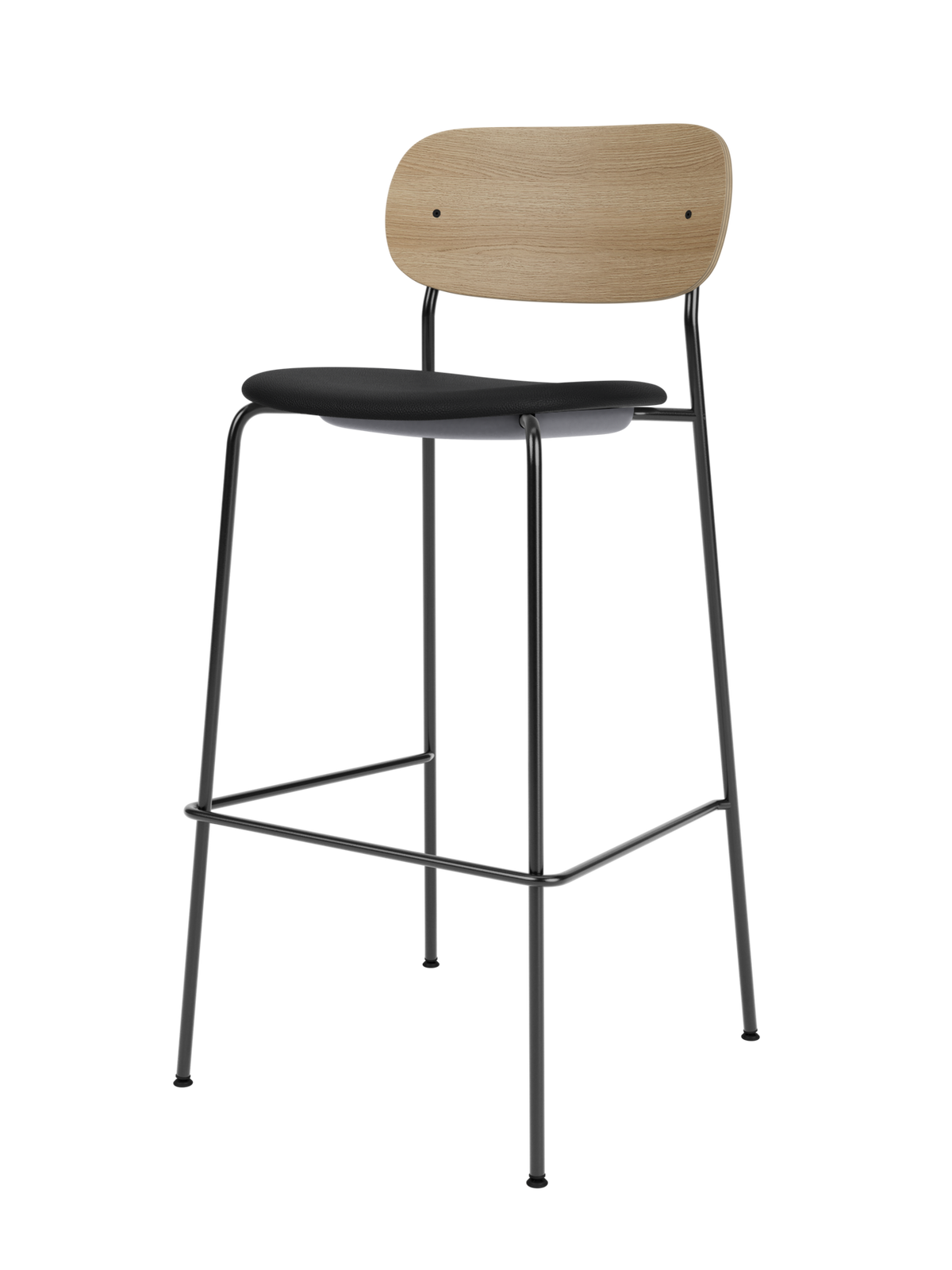 Co Bar Chair van Audo Copenhagen in Black Steel, Natural Oak, Sierra 1001, Seat Upholstered – productfoto