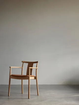 Merkur Dining Chair w/Armrests by Audo Copenhagen in Natural Oak, Audo Bouclé 06 – interior photo 1 of 5