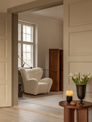 The Tired Man Lounge Chair by Audo Copenhagen in Natural Oak, Baena 15, Textile – interior photo 2 of 21