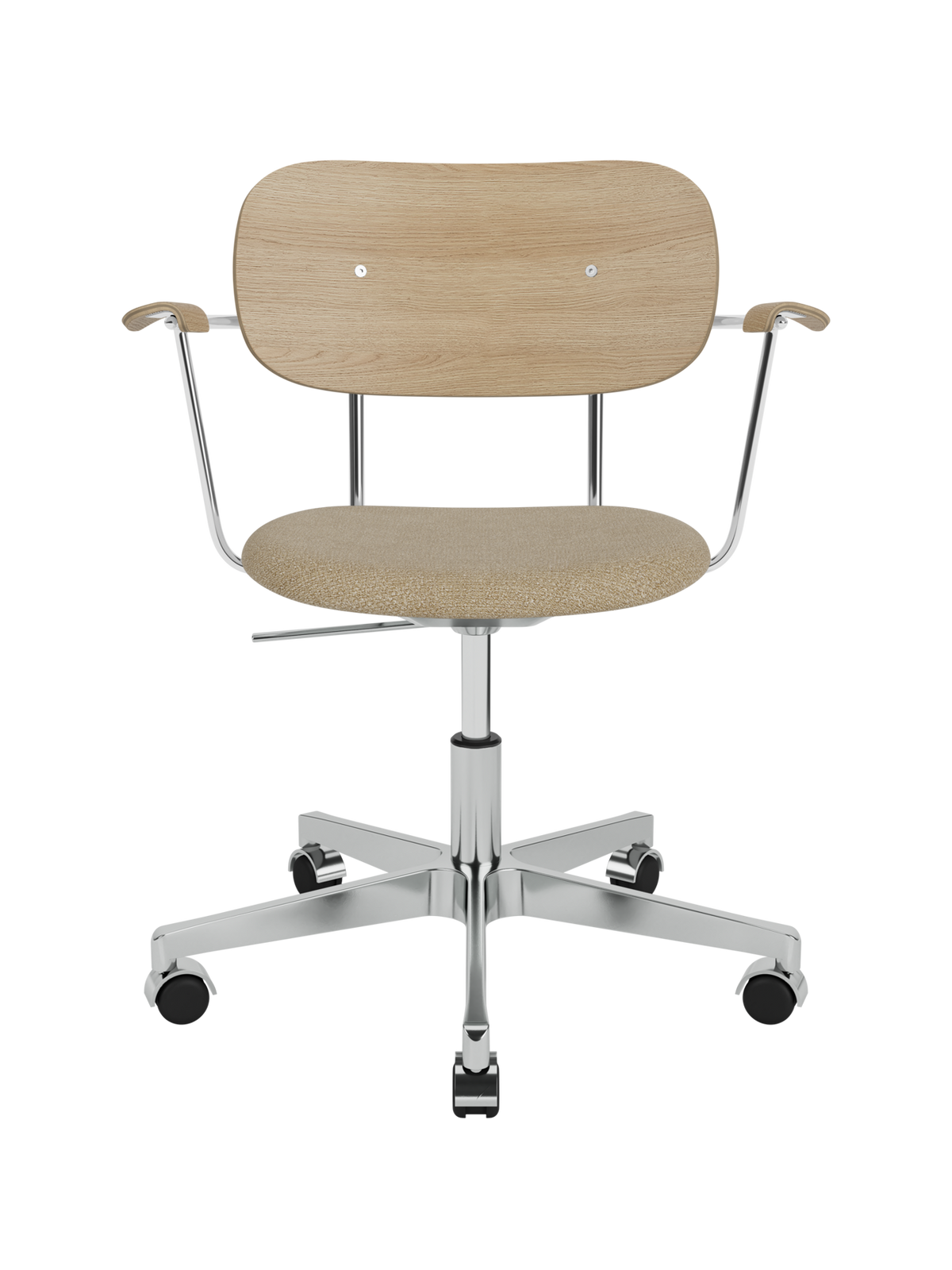 Co Task Chair by Audo Copenhagen in Natural Oak, Audo Bouclé 02, Seat Upholstered w/armrest, Aluminium base – product photo