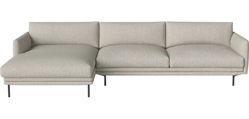 Lomi 2,5-zitsbank met chaise longue - links Lomi von BOLIA in Nantes – Soepel weefsel, Sand, Zwartgelakt staal – Produktfoto