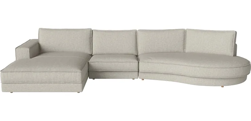 Noora 3 modules m. chaise longue klein – links – open-end afgerond klein – rechts Noora by BOLIA in Nantes – Soepel weefsel, Sand, Geolied eiken, Massief – product photo