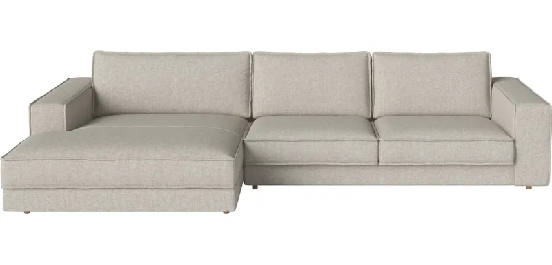 Noora 2 modules met grote chaise longue 350 x 190/127 cm - links Noora van BOLIA in Nantes – Soepel weefsel, Sand, Geolied eiken, Massief – productfoto