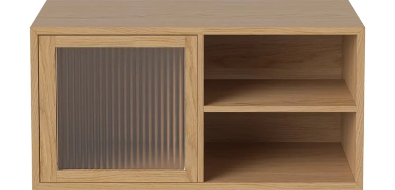 Case 1 x 2 m. 1 glazen deur en 1 plank – 35 cm Case von BOLIA in Geolied eiken, fineer – Ambientefoto