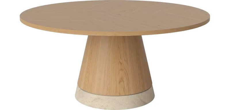 Piro Salontafel fineer bovenblad Ø90 Piro van BOLIA in Geolied eiken, fineer, 42 cm, Geolied eiken, fineer, Zandkleurig Travertine – productfoto