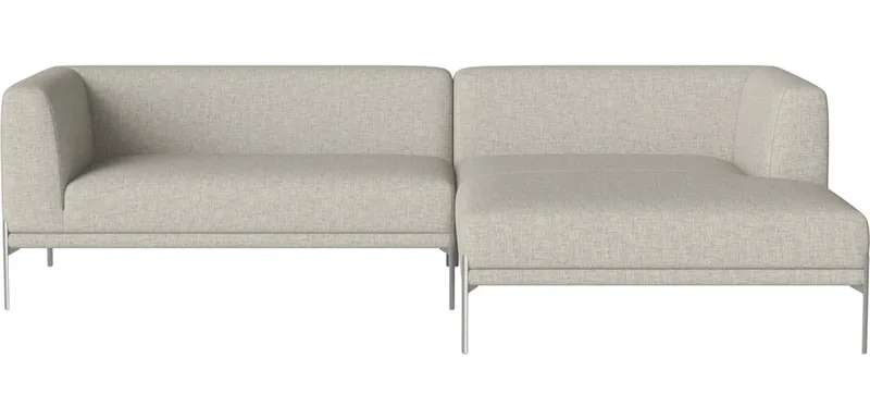 Caisa Lange Hoekmodule met chaise longue – rechts Caisa by BOLIA in Nantes – Soepel weefsel, Sand, Geborsteld staal – product photo