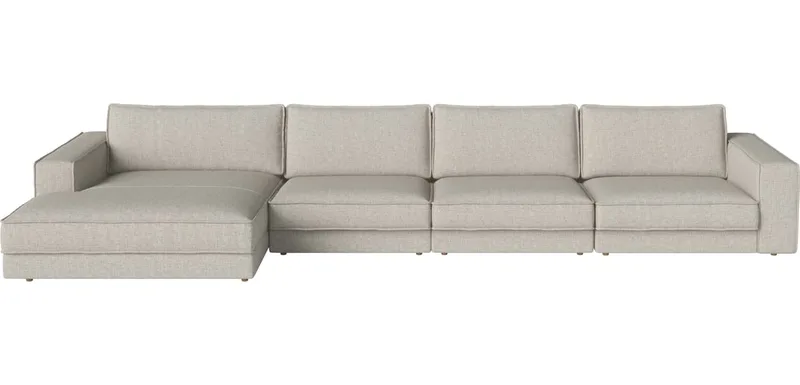 Noora 4 modules met grote chaise longue 470 x 190/127 cm - links Noora van BOLIA in Nantes – Soepel weefsel, Sand, Geolied eiken, Massief – productfoto