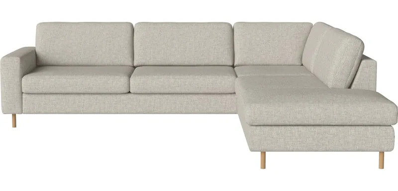 Scandinavia 5-zitshoekbank met open end - rechts Scandinavia by BOLIA in Nantes – Soepel weefsel, Sand, Koudschuim, 13 cm geolied eiken – product photo