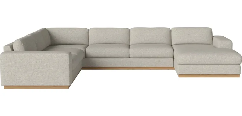 Sepia 7-zitshoekbank met chaise longue - rechts Sepia van BOLIA in Nantes – Soepel weefsel, Sand, Geolied eiken, fineer – productfoto
