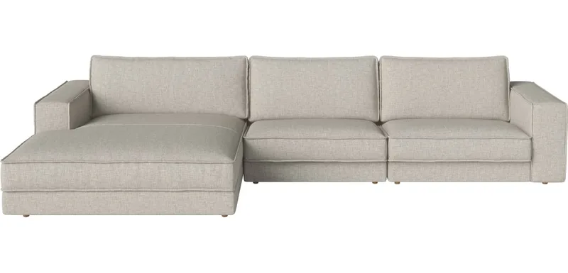 Noora 3 modules met grote chaise longue 370 x 190/107 cm - links Noora van BOLIA in Nantes – Soepel weefsel, Sand, Geolied eiken, Massief – productfoto
