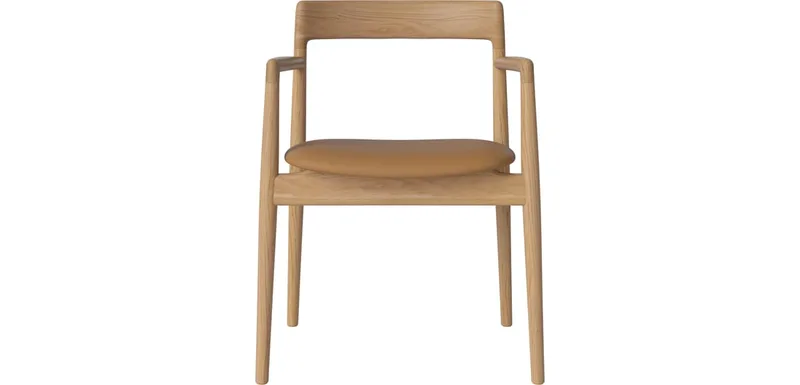 Calma gestoffeerde eetkamerstoel met armleuningen Calma by BOLIA in Sydney – Leer, Light Cognac, Geolied eiken – product photo