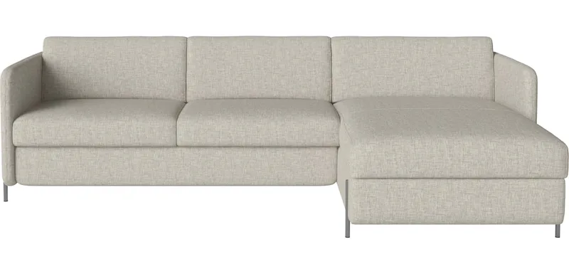 Pilou Slaapbank 2,5-zitsbank met chaise longue en opbergruimte - rechts Pilou by BOLIA in Nantes – Soepel weefsel, Sand, Koud schuim, Satingelakt staal – product photo