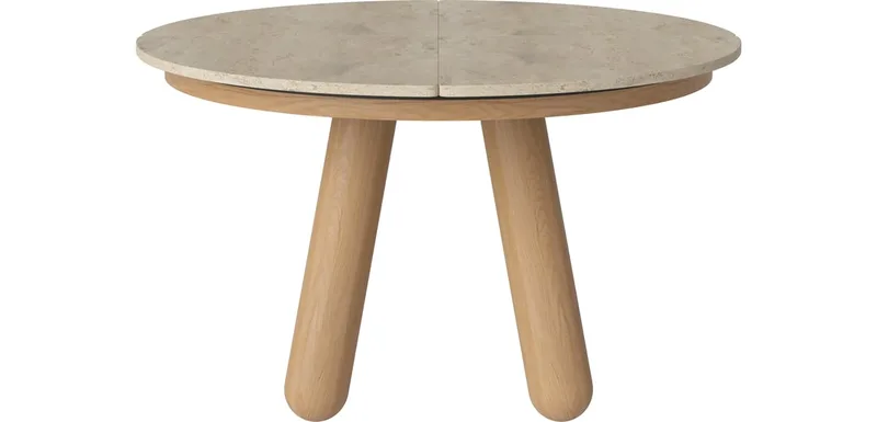 Balance Eettafel Ø125 cm Balance by BOLIA in Zandkleurig Travertine, Geolied eiken, Massief – product photo