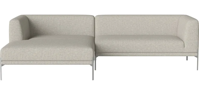 Caisa Lange Hoekmodule met chaise longue – links Caisa van BOLIA in Nantes – Soepel weefsel, Sand, Geborsteld staal – productfoto