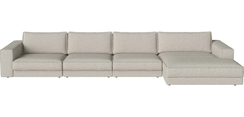 Noora 4 modules met grote chaise longue 470 x 190/127 cm - rechts Noora de BOLIA en Nantes – Soepel weefsel, Sand, Geolied eiken, Massief – photo du produit