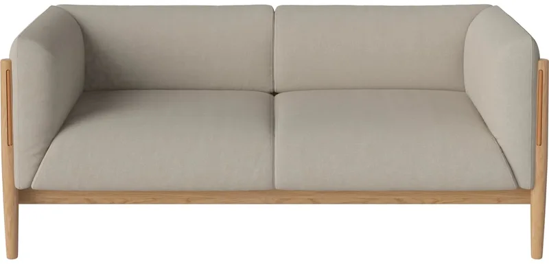 Dive 2-zitsbank Dive by BOLIA in Soil – Soepel weefsel, Sand, Geolied eiken, Massief, Cognac volnerf-leer – product photo