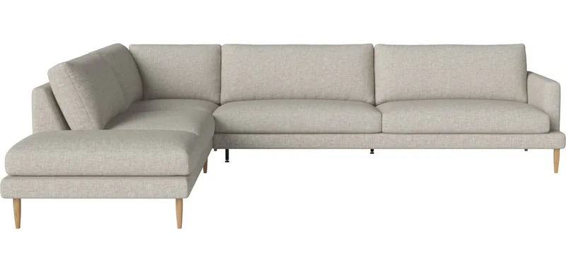 Veneda Slim 5-zitshoekbank met open eind - links Veneda by BOLIA in Nantes – Soepel weefsel, Sand, Geolied eiken, Massief – product photo