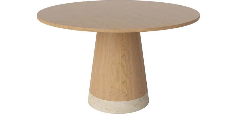 Piro Eettafel Ø125 cm Piro von BOLIA in Geolied eiken, fineer, Geolied eiken, fineer, Zandkleurig Travertine – Produktfoto