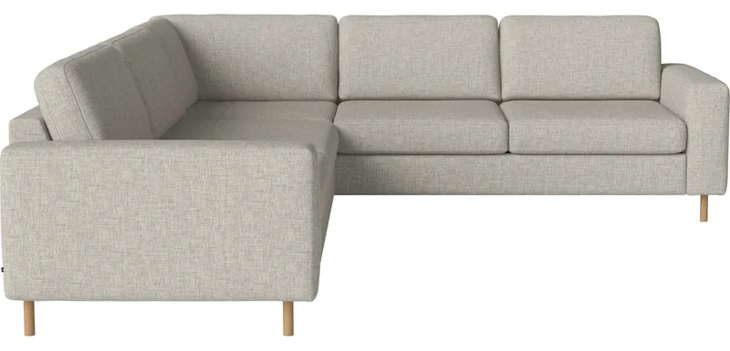 Scandinavia 5-zitshoekbank (2½ hoek 2) Scandinavia van BOLIA in Nantes – Soepel weefsel, Sand, Koudschuim, 13 cm geolied eiken – productfoto