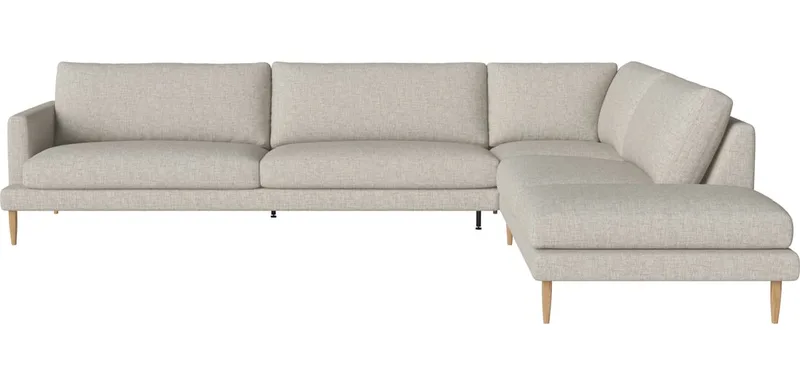 Veneda Slim 5-zitshoekbank met open eind - rechts Veneda van BOLIA in Nantes – Soepel weefsel, Sand, Geolied eiken, Massief – productfoto