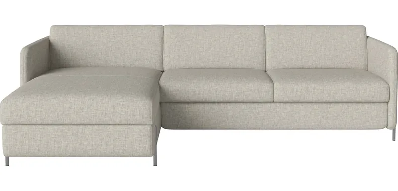 Pilou Slaapbank 2,5-zitsbank met chaise longue en opbergruimte - links Pilou by BOLIA in Nantes – Soepel weefsel, Sand, Koud schuim, Satingelakt staal – product photo