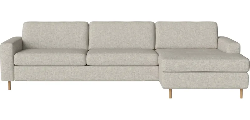 Scandinavia 3-zitsslaapbank met chaise longue - rechts Scandinavia van BOLIA in Nantes – Soepel weefsel, Sand, Koud schuim, 13 cm geolied eiken – productfoto