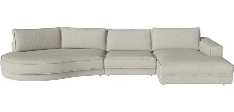 Noora 3 Modules m. chaise longue groot – rechts – open-end afgerond groot – links Noora by BOLIA in Nantes – Soepel weefsel, Sand, Geolied eiken, Massief – product photo