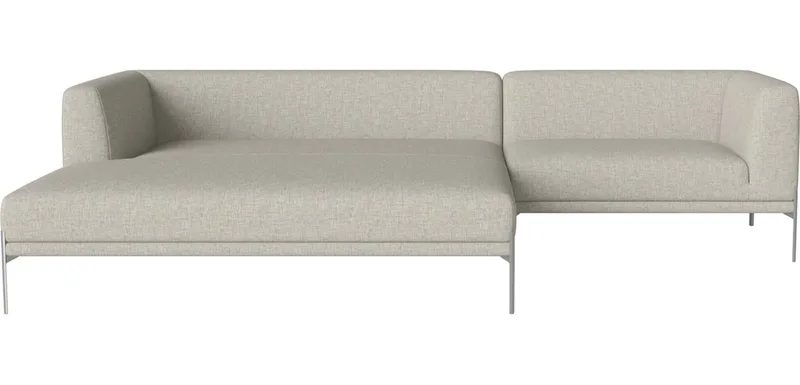 Caisa 2 Modules met loungehoek - links Caisa van BOLIA in Nantes – Soepel weefsel, Sand, Geborsteld staal – productfoto
