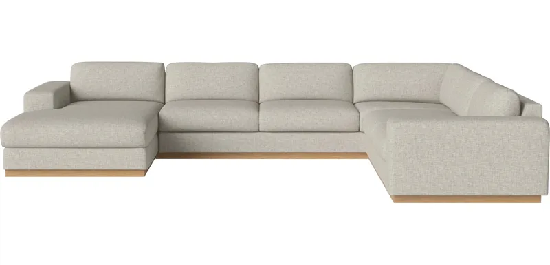 Sepia 7-zitshoekbank met chaise longue - links Sepia van BOLIA in Nantes – Soepel weefsel, Sand, Geolied eiken, fineer – productfoto