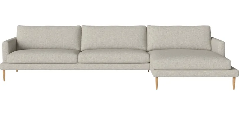 Veneda Slim 4,5-zitsbank met chaise longue - rechts Veneda von BOLIA in Nantes – Soepel weefsel, Sand, Geolied eiken, Massief – Produktfoto