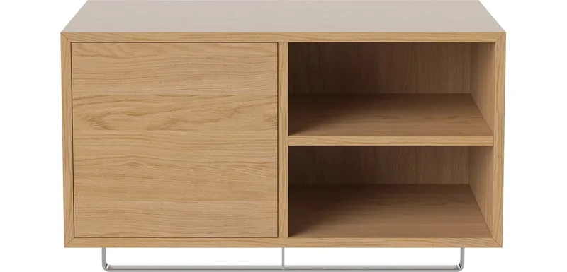 Case 1 x 2 Boekenkastmodule met Deurtje, Planken en Stang – 35 cm Case von BOLIA in Geolied eiken, fineer – Ambientefoto