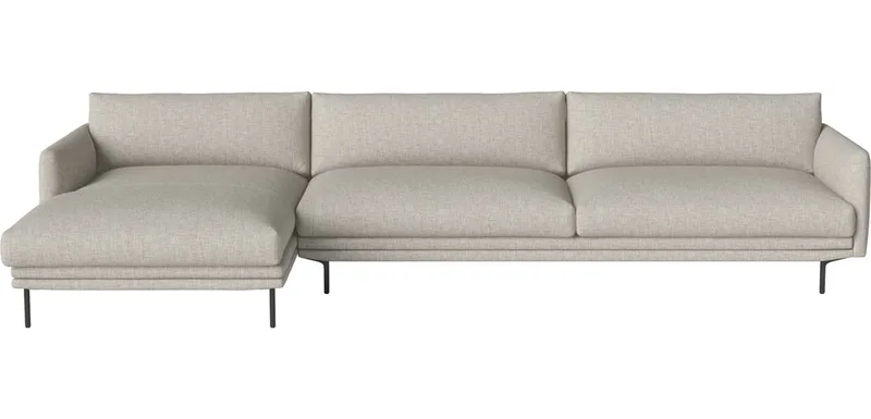 Lomi 3,5-zitsbank met chaise longue - links Lomi von BOLIA in Nantes – Soepel weefsel, Sand, Zwartgelakt staal – Produktfoto