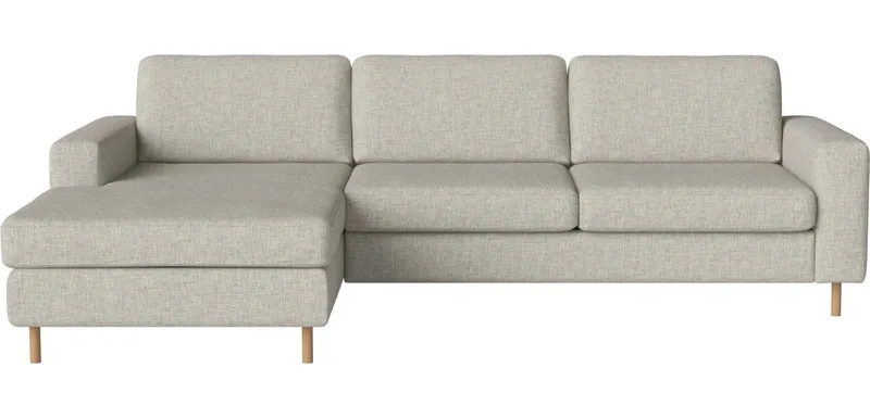 Scandinavia 3-zitsbank met chaise longue - links Scandinavia by BOLIA in Nantes – Soepel weefsel, Sand, Koudschuim, 13 cm geolied eiken – product photo