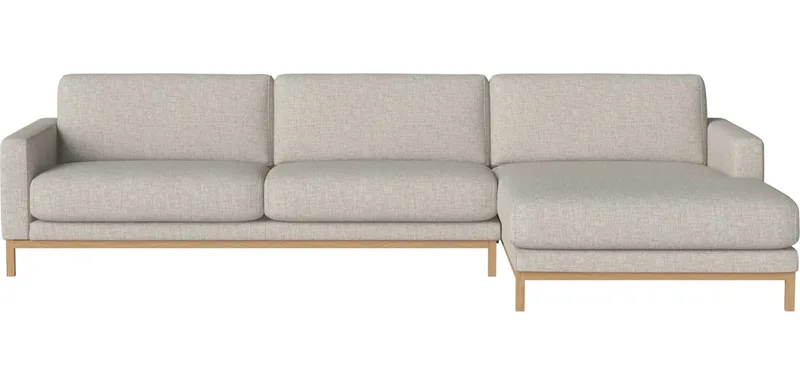 North 4-zitsbank met chaise longue - rechts North by BOLIA in Nantes – Soepel weefsel, Sand, Geolied eiken, Massief – product photo