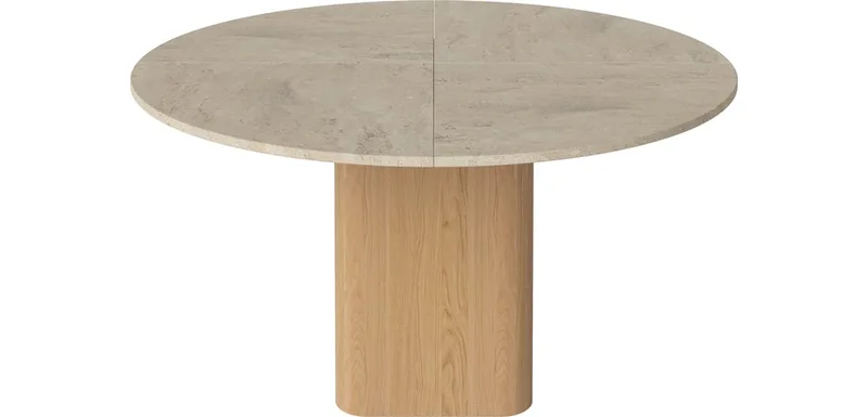 Eida stenen eettafel - round Eida by BOLIA in Zandkleurig Travertine, Geolied eiken, Massief – product photo